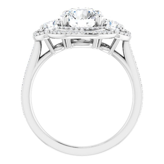 18K White 3-Stone Halo-Style Engagement Ring Mounting