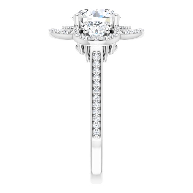 18K White 3-Stone Halo-Style Engagement Ring Mounting