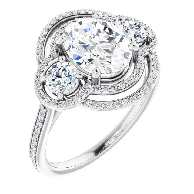 18K White 3-Stone Halo-Style Engagement Ring Mounting