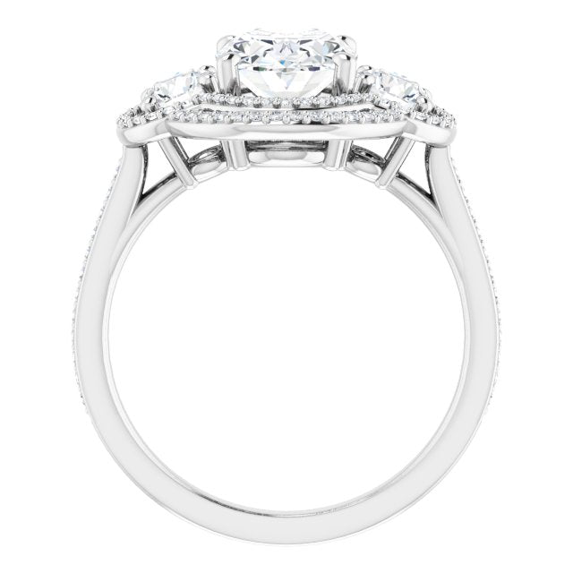 18K White 3-Stone Halo-Style Engagement Ring Mounting