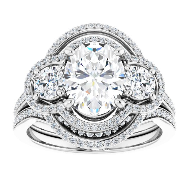18K White 3-Stone Halo-Style Engagement Ring Mounting