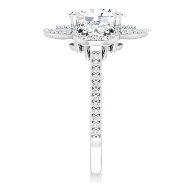 18K White 3-Stone Halo-Style Engagement Ring Mounting