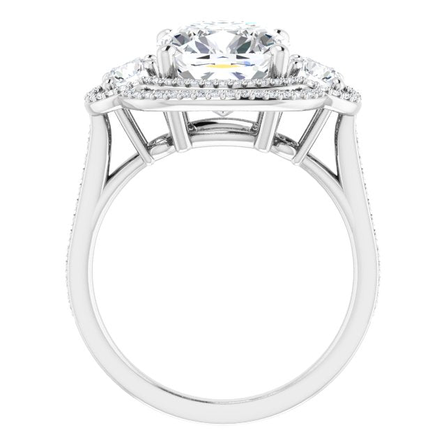 18K White 3-Stone Halo-Style Engagement Ring Mounting