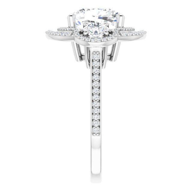 18K White 3-Stone Halo-Style Engagement Ring Mounting