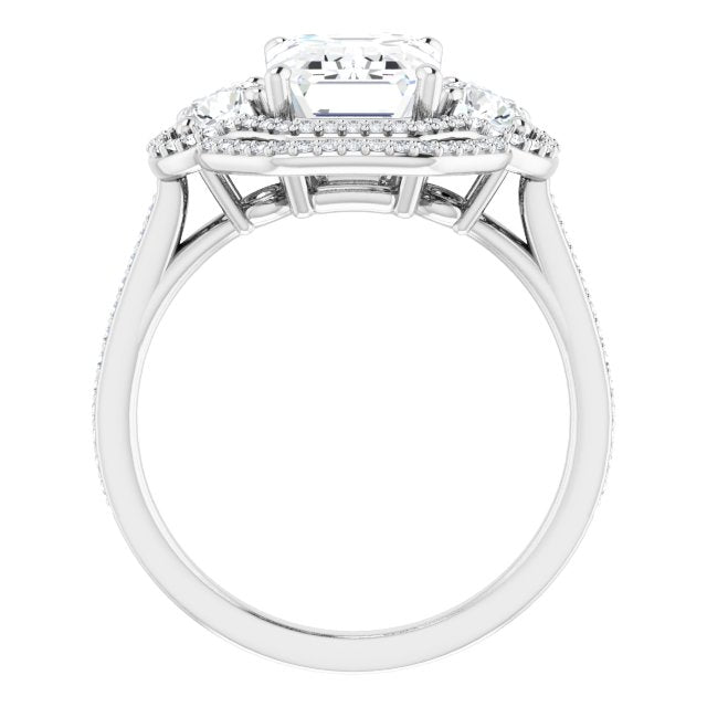 18K White 3-Stone Halo-Style Engagement Ring Mounting