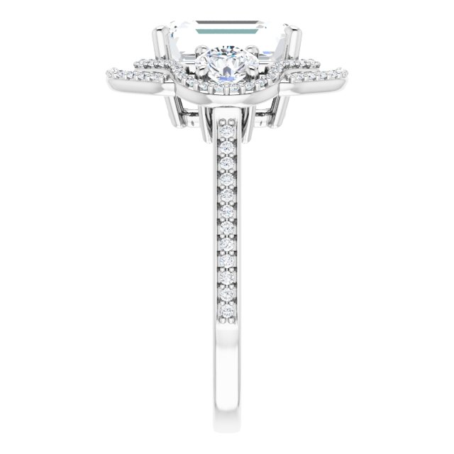 18K White 3-Stone Halo-Style Engagement Ring Mounting