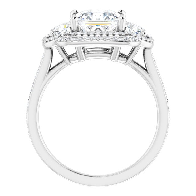 18K White 3-Stone Halo-Style Engagement Ring Mounting