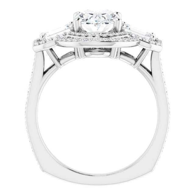18K White 3-Stone Halo-Style Engagement Ring Mounting