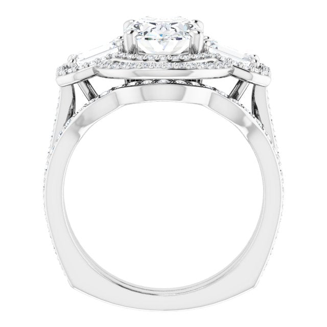 18K White 3-Stone Halo-Style Engagement Ring Mounting