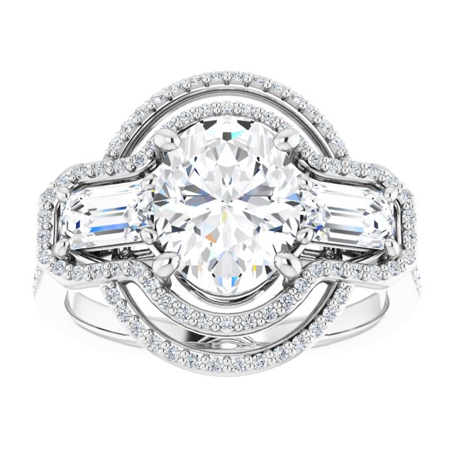 18K White 3-Stone Halo-Style Engagement Ring Mounting