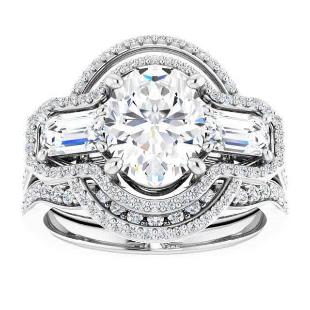 18K White 3-Stone Halo-Style Engagement Ring Mounting