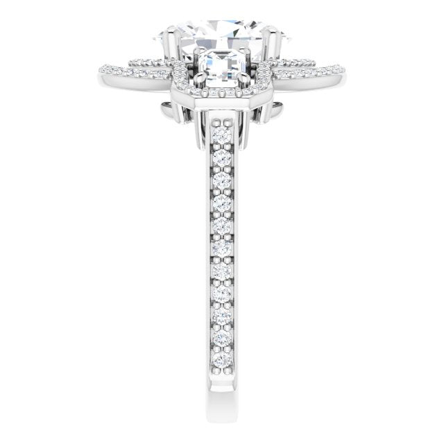 18K White 3-Stone Halo-Style Engagement Ring Mounting