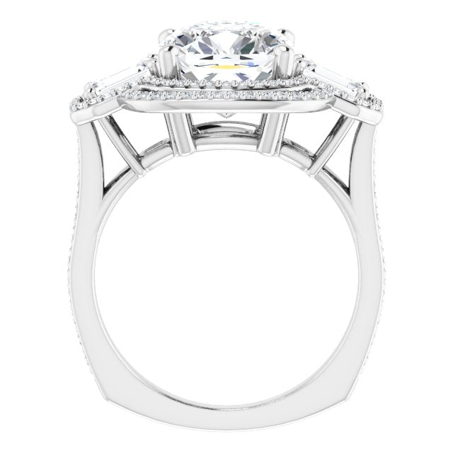 18K White 3-Stone Halo-Style Engagement Ring Mounting
