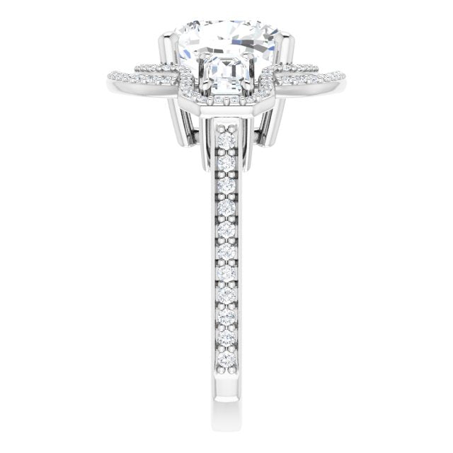 18K White 3-Stone Halo-Style Engagement Ring Mounting