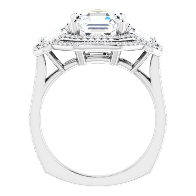 18K White 3-Stone Halo-Style Engagement Ring Mounting