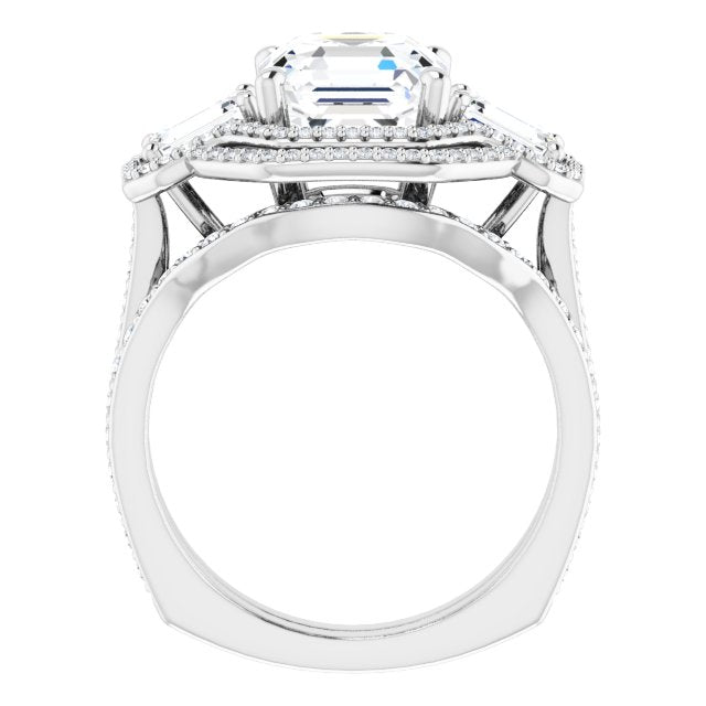 18K White 3-Stone Halo-Style Engagement Ring Mounting