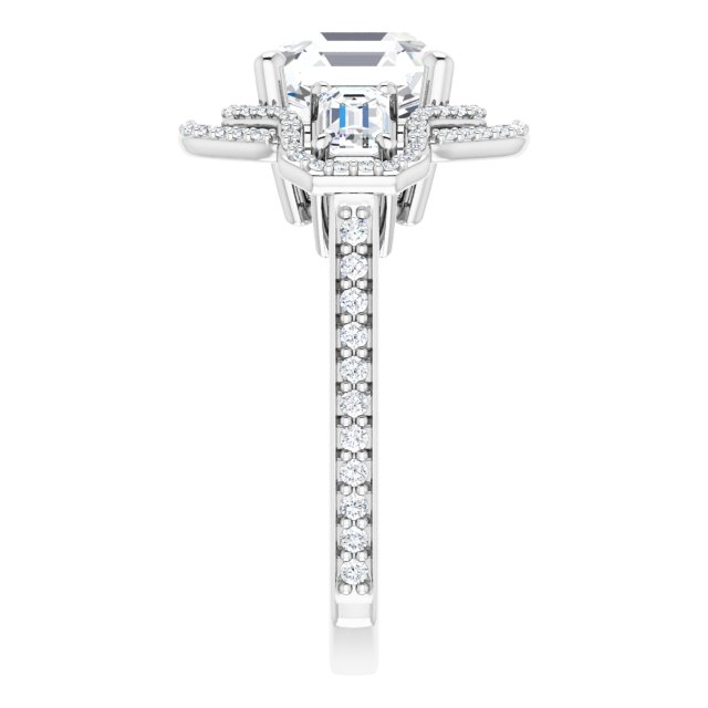 18K White 3-Stone Halo-Style Engagement Ring Mounting