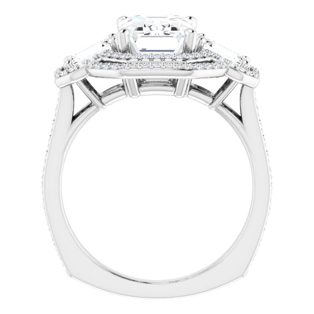 18K White 3-Stone Halo-Style Engagement Ring Mounting