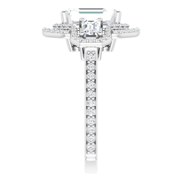 18K White 3-Stone Halo-Style Engagement Ring Mounting