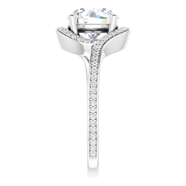 18K White Bypass Halo-Style Engagement Ring Mounting