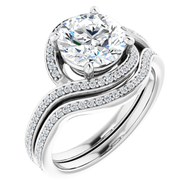 18K White Bypass Halo-Style Engagement Ring Mounting