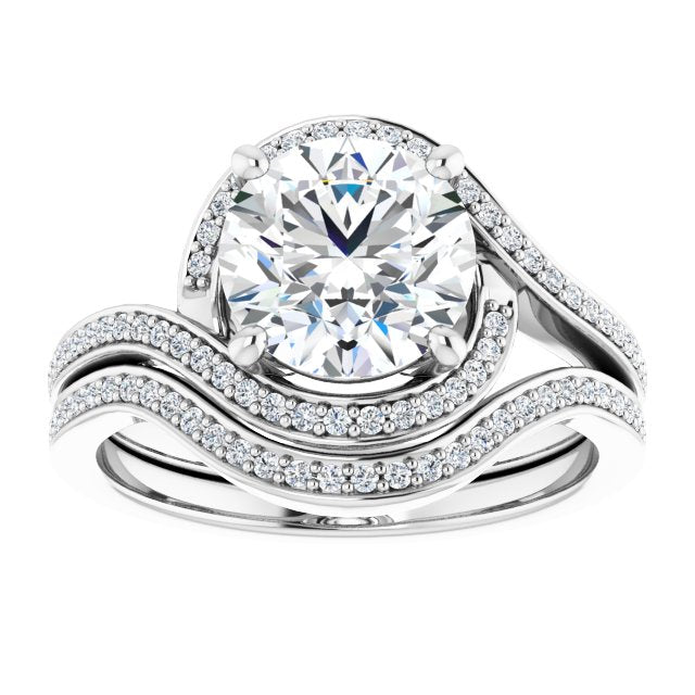 18K White Bypass Halo-Style Engagement Ring Mounting