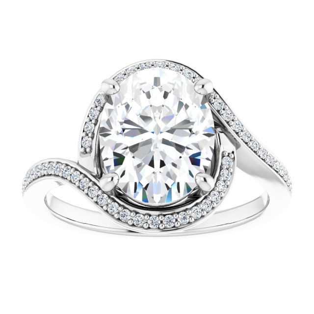18K White Bypass Halo-Style Engagement Ring Mounting