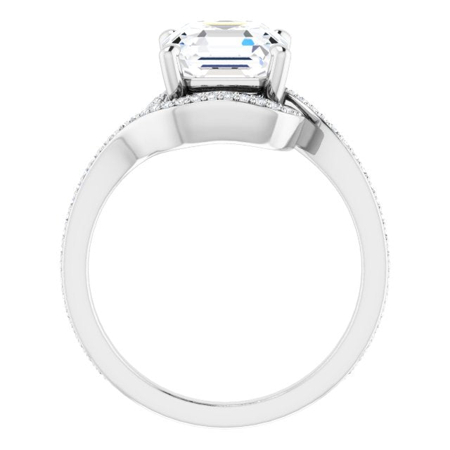18K White Bypass Halo-Style Engagement Ring Mounting