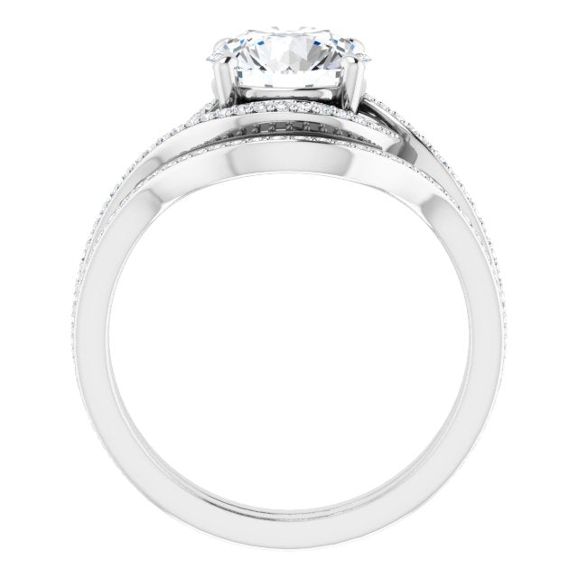 18K White Bypass Halo-Style Engagement Ring Mounting