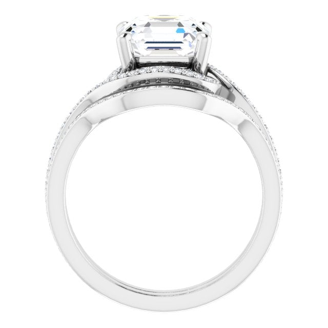18K White Bypass Halo-Style Engagement Ring Mounting