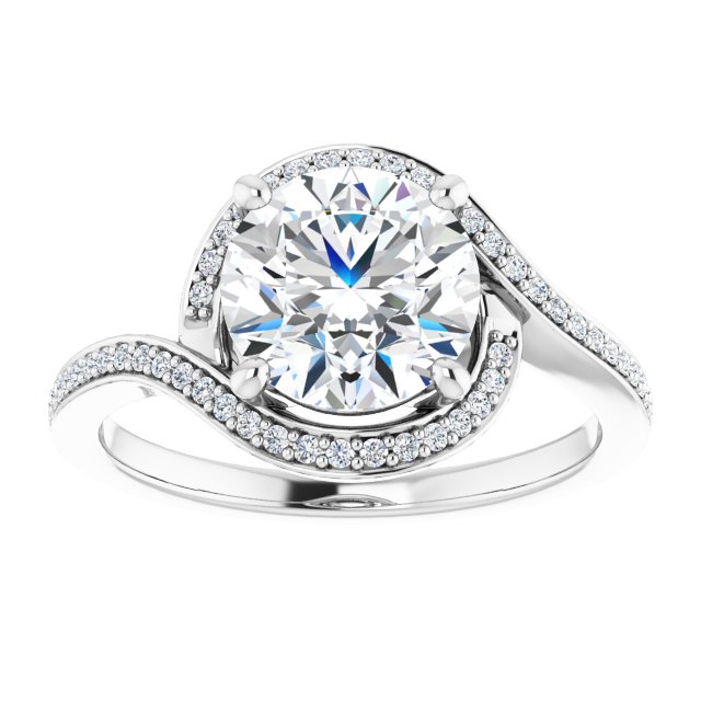 18K White Bypass Halo-Style Engagement Ring Mounting