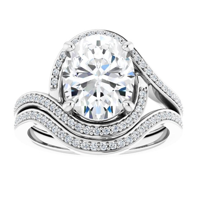 18K White Bypass Halo-Style Engagement Ring Mounting