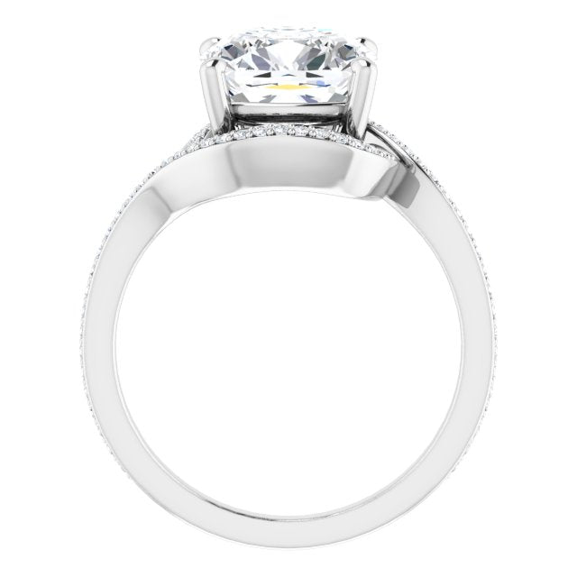 18K White Bypass Halo-Style Engagement Ring Mounting