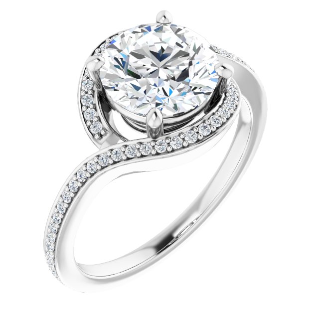 18K White Bypass Halo-Style Engagement Ring Mounting
