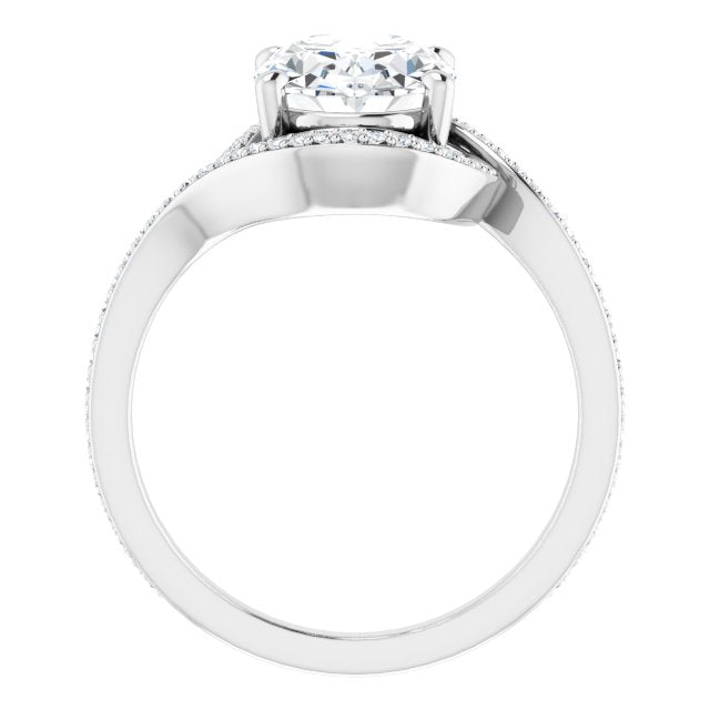 18K White Bypass Halo-Style Engagement Ring Mounting