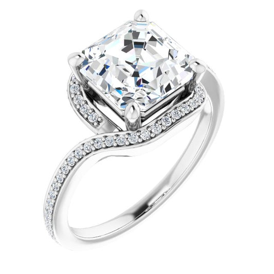 18K White Bypass Halo-Style Engagement Ring Mounting