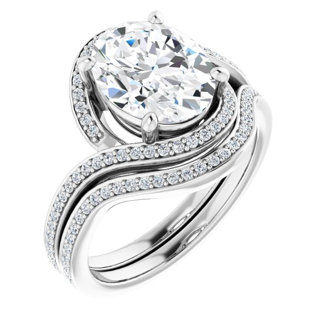 18K White Bypass Halo-Style Engagement Ring Mounting
