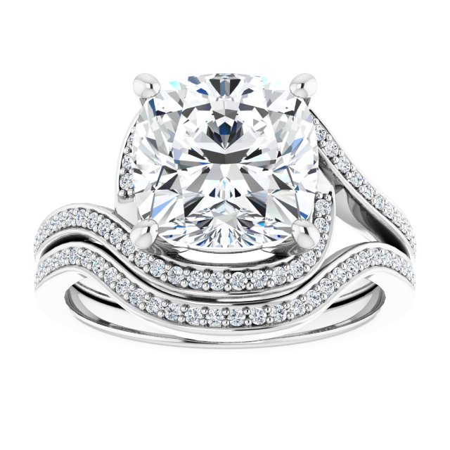 18K White Bypass Halo-Style Engagement Ring Mounting