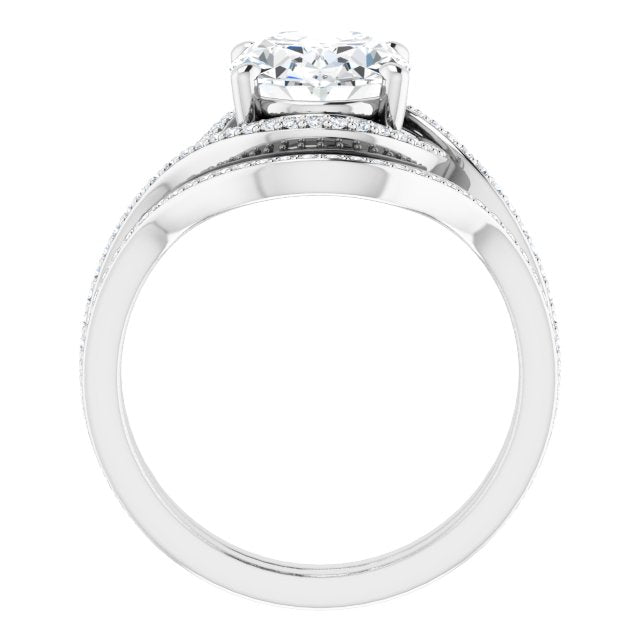 18K White Bypass Halo-Style Engagement Ring Mounting