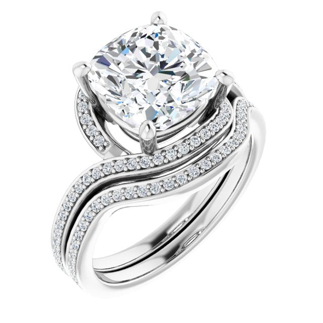 18K White Bypass Halo-Style Engagement Ring Mounting