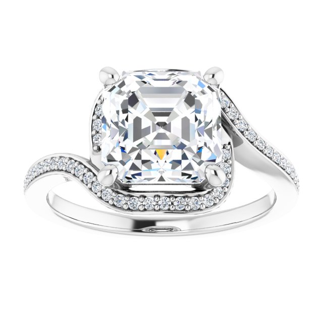 18K White Bypass Halo-Style Engagement Ring Mounting