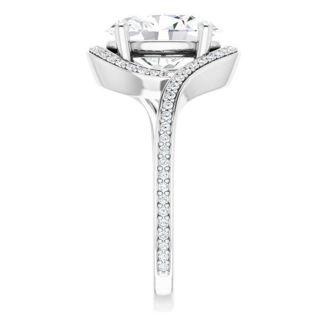 18K White Bypass Halo-Style Engagement Ring Mounting