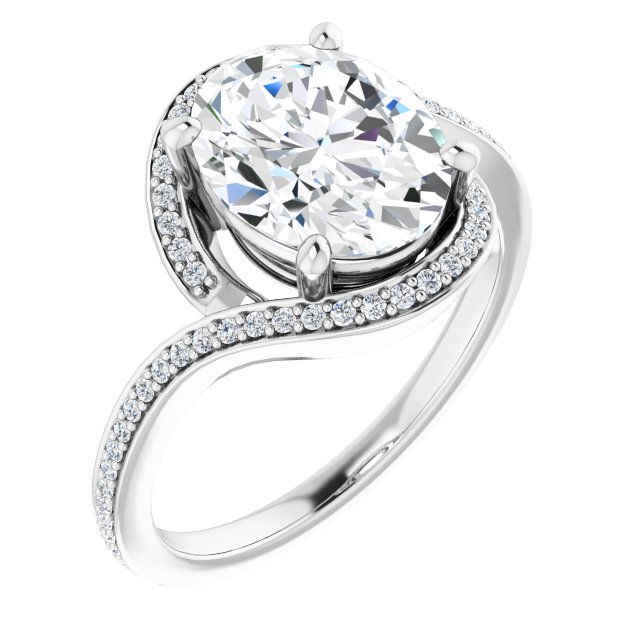 18K White Bypass Halo-Style Engagement Ring Mounting