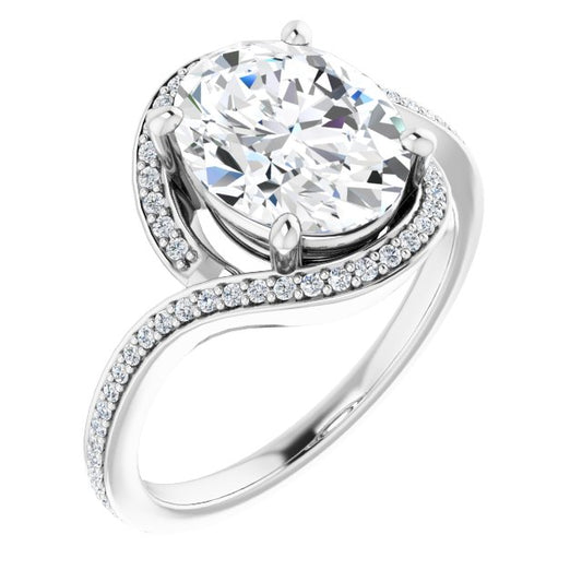 18K White Bypass Halo-Style Engagement Ring Mounting