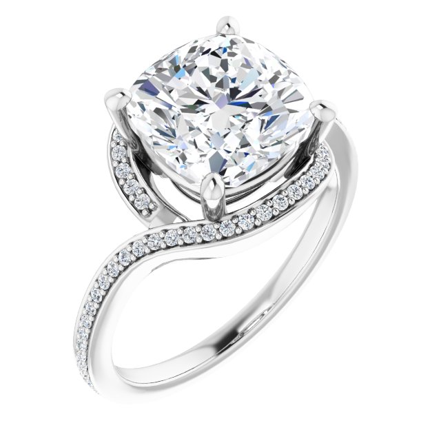 18K White Bypass Halo-Style Engagement Ring Mounting