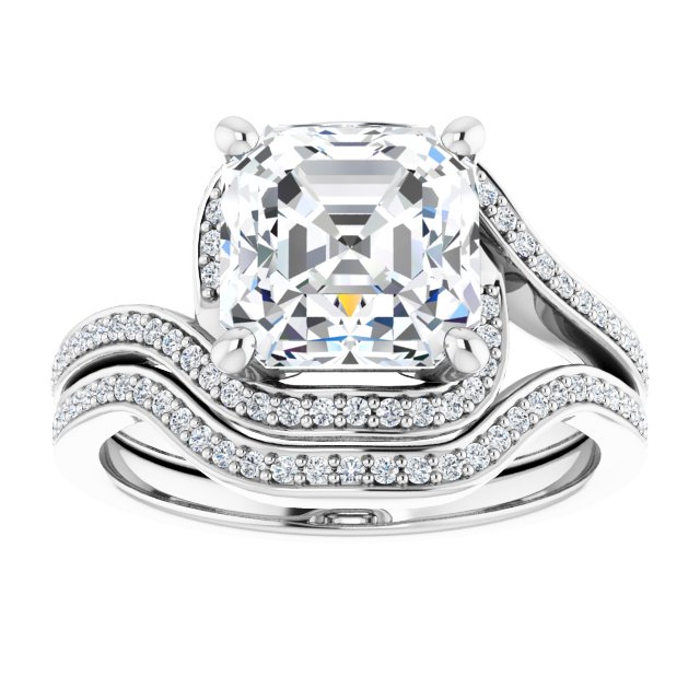 18K White Bypass Halo-Style Engagement Ring Mounting