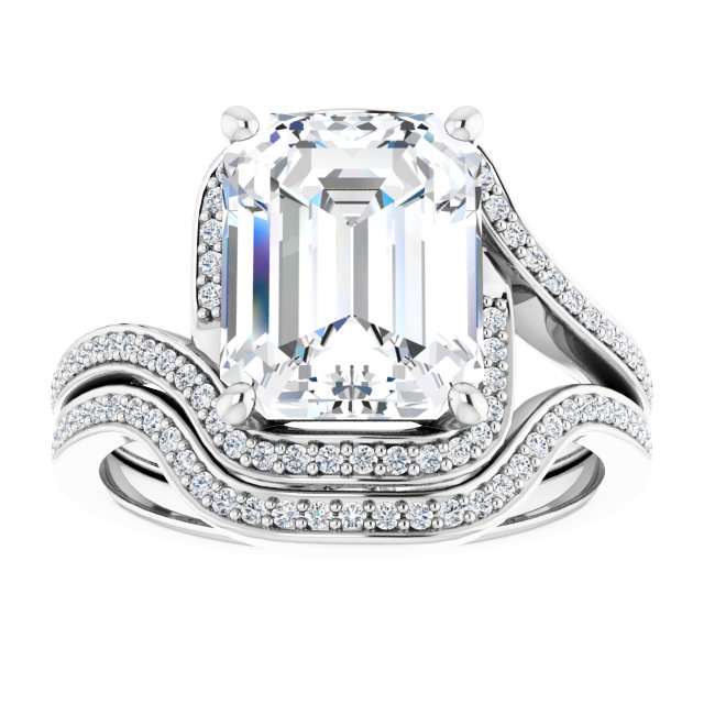 18K White Bypass Halo-Style Engagement Ring Mounting