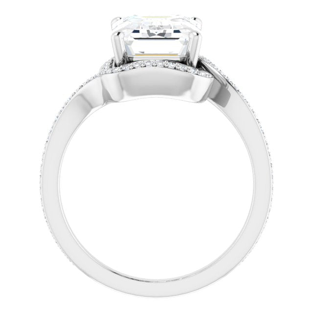 18K White Bypass Halo-Style Engagement Ring Mounting