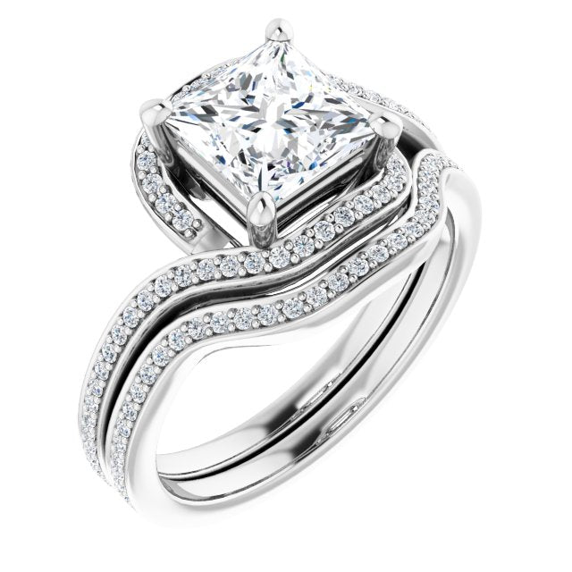 18K White Bypass Halo-Style Engagement Ring Mounting