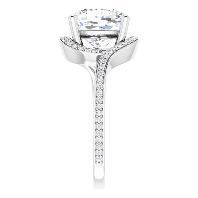18K White Bypass Halo-Style Engagement Ring Mounting